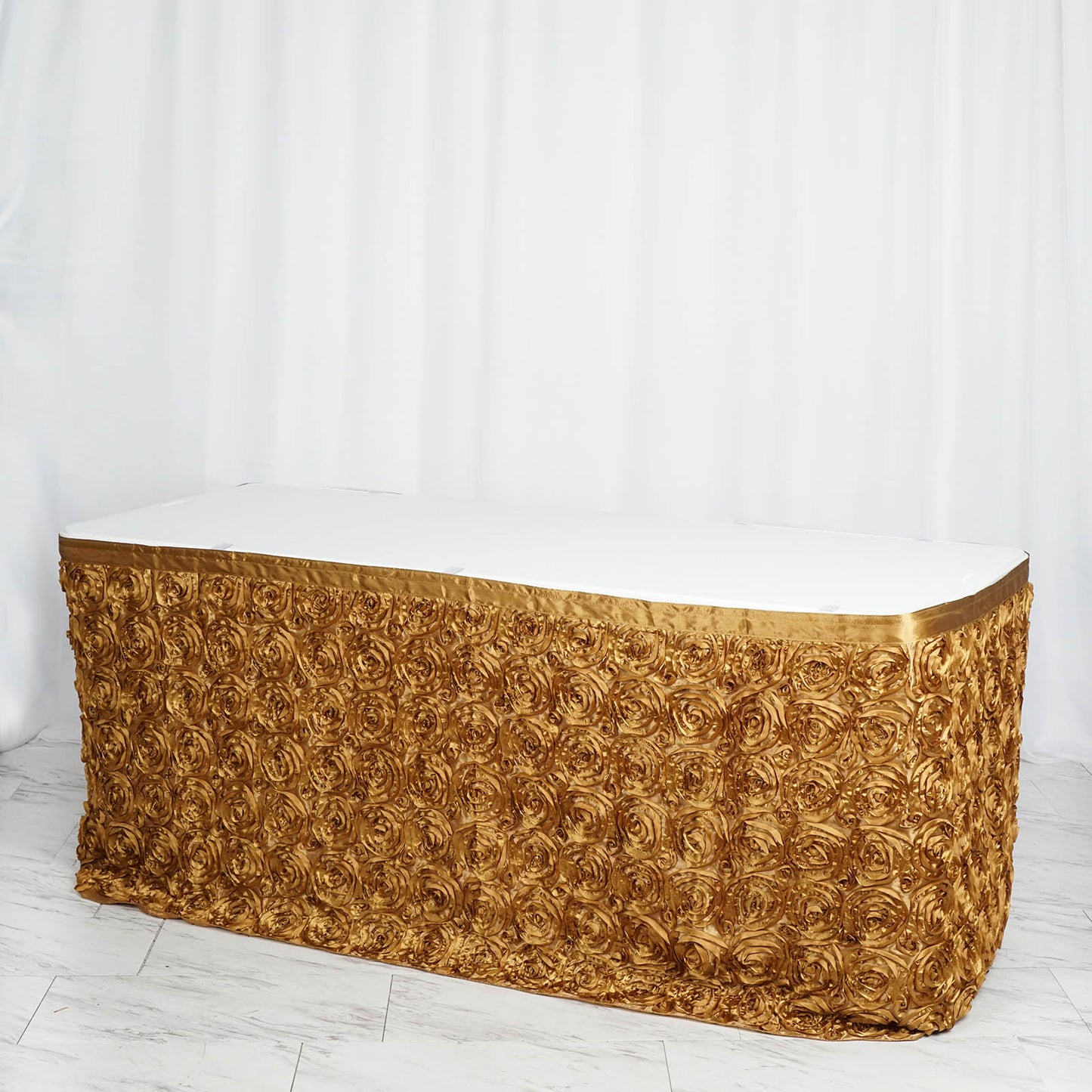 3D Rosette Satin Gold Table Skirt 21 Feet