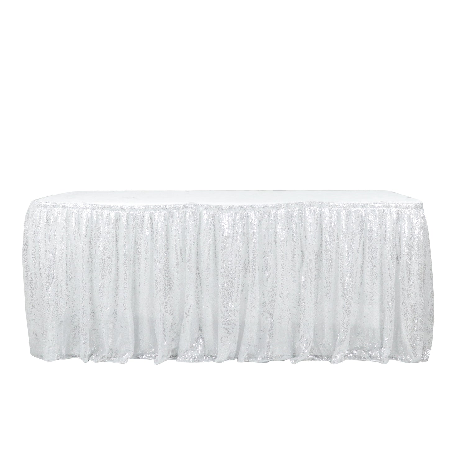 17ft sparkly silver sequin pleated satin table skirt with velcro strip