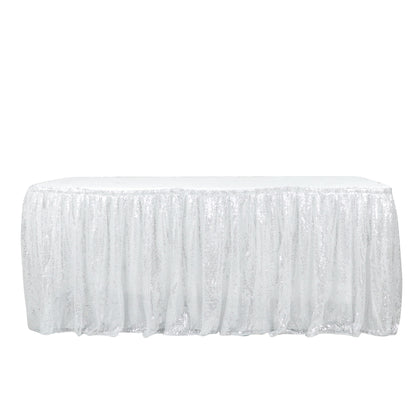 17ft sparkly silver sequin pleated satin table skirt with velcro strip