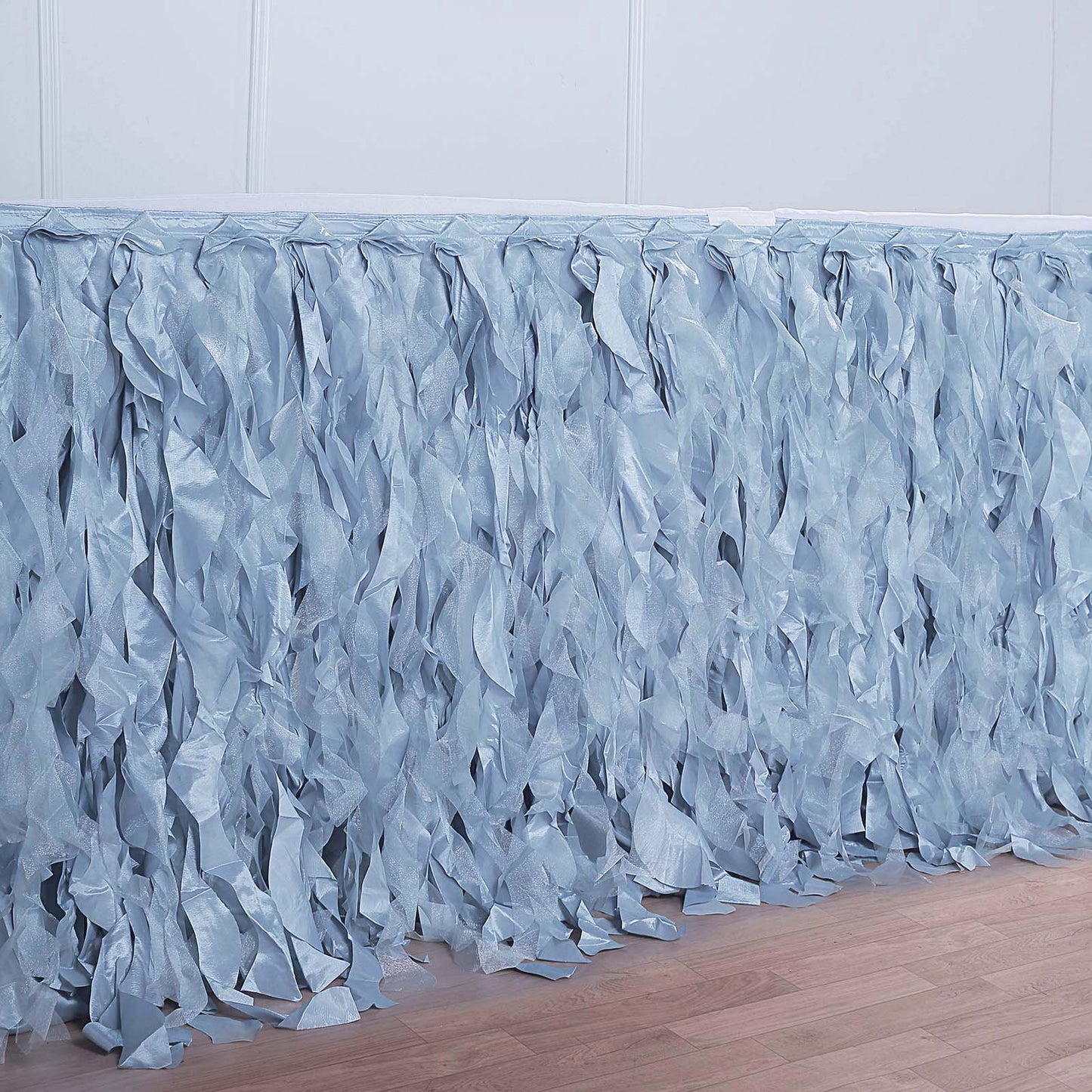 17ft Dusty Blue Curly Willow Taffeta Table Skirt