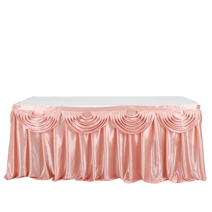 14ft dusty rose pleated satin double drape table skirt
