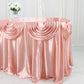 Dusty rose pleated satin double drape table skirt.