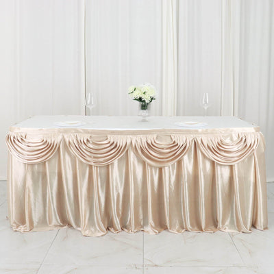 Elegant Design of the Beige Pleated Satin Table Skirt