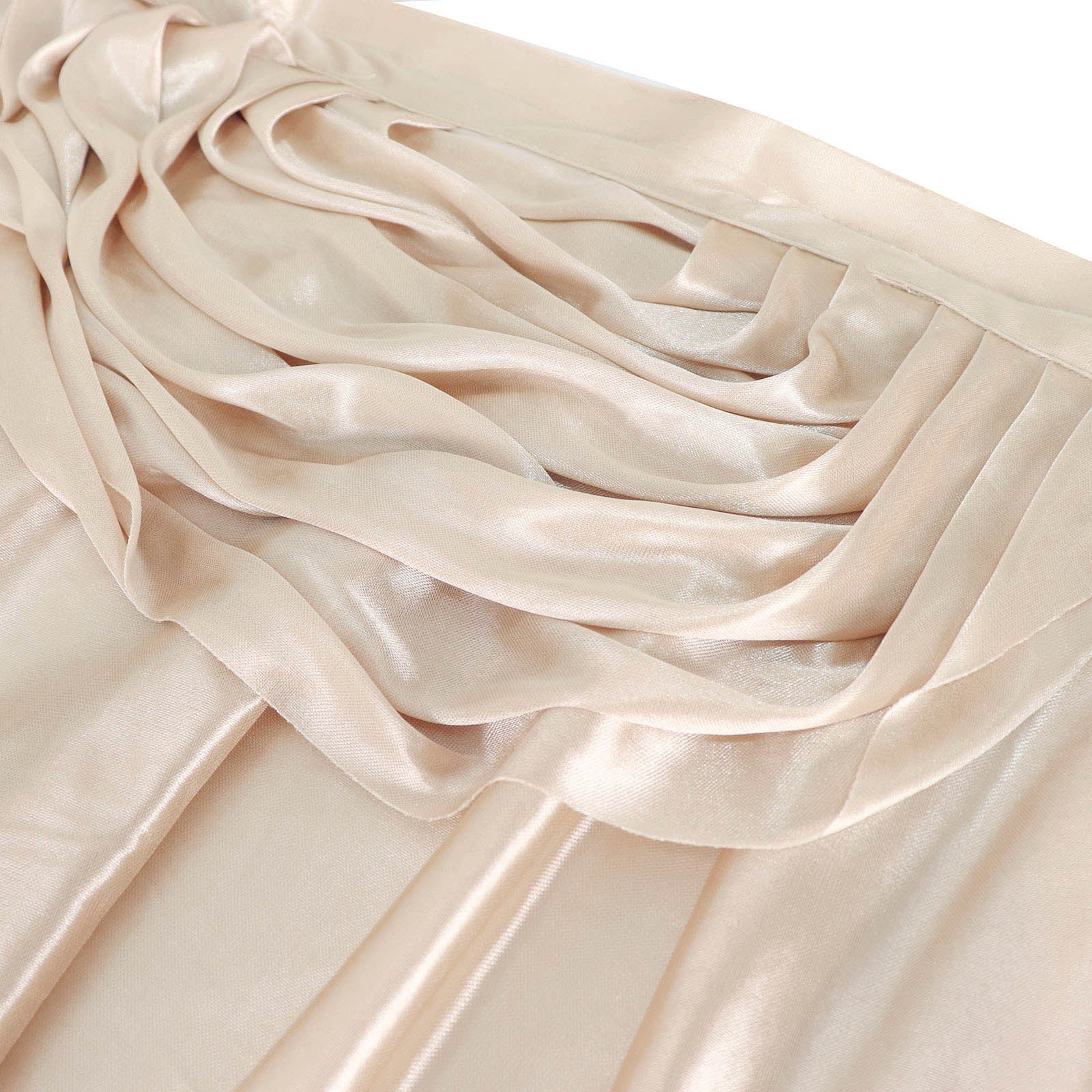 Beige Pleated Satin Table Skirt 14 Feet Double Drape