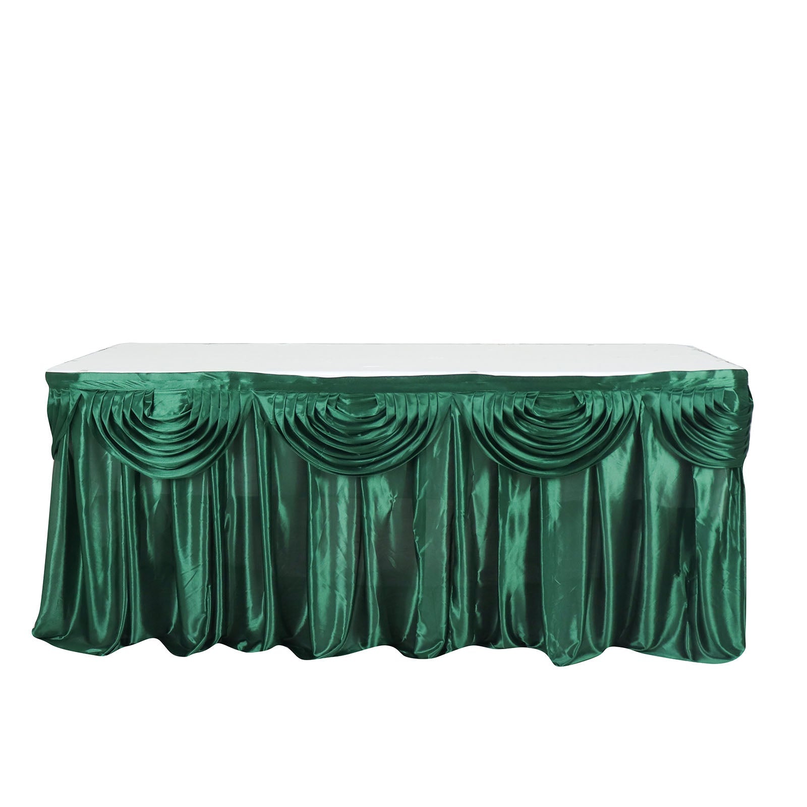 Satin Hunter Emerald Green Pleated Table Skirt 14 Feet Double Drape