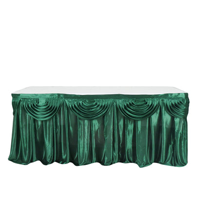 Satin Hunter Emerald Green Pleated Table Skirt 14 Feet Double Drape