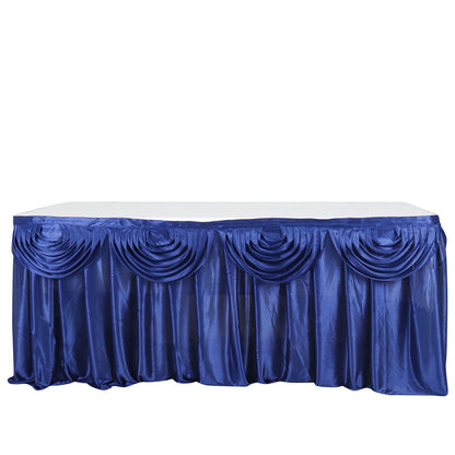 Satin Navy Blue Pleated Table Skirt 14 Feet Double Drape