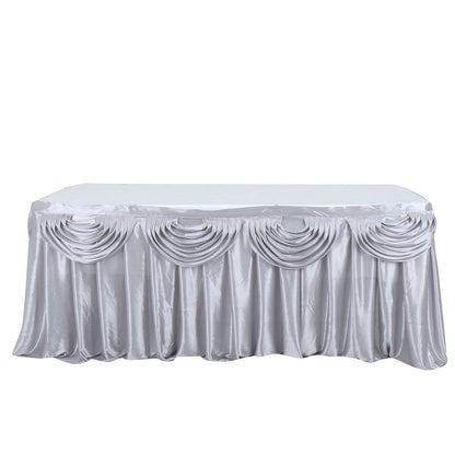 Satin Silver Pleated Table Skirt 14 Feet Double Drape