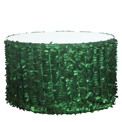 17ft Green 3D Leaf Petal Taffeta Fabric Table Skirt for events and decor.