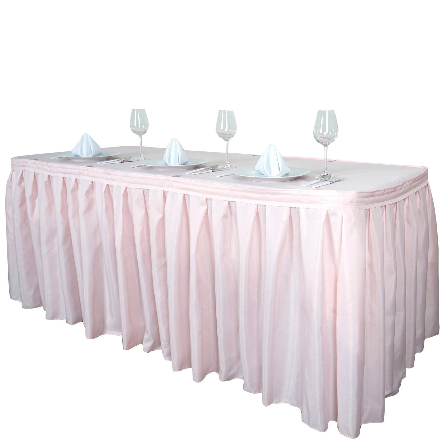 17ft Blush/Rose Gold Pleated Polyester Table Skirt, Banquet Folding Table Skirt