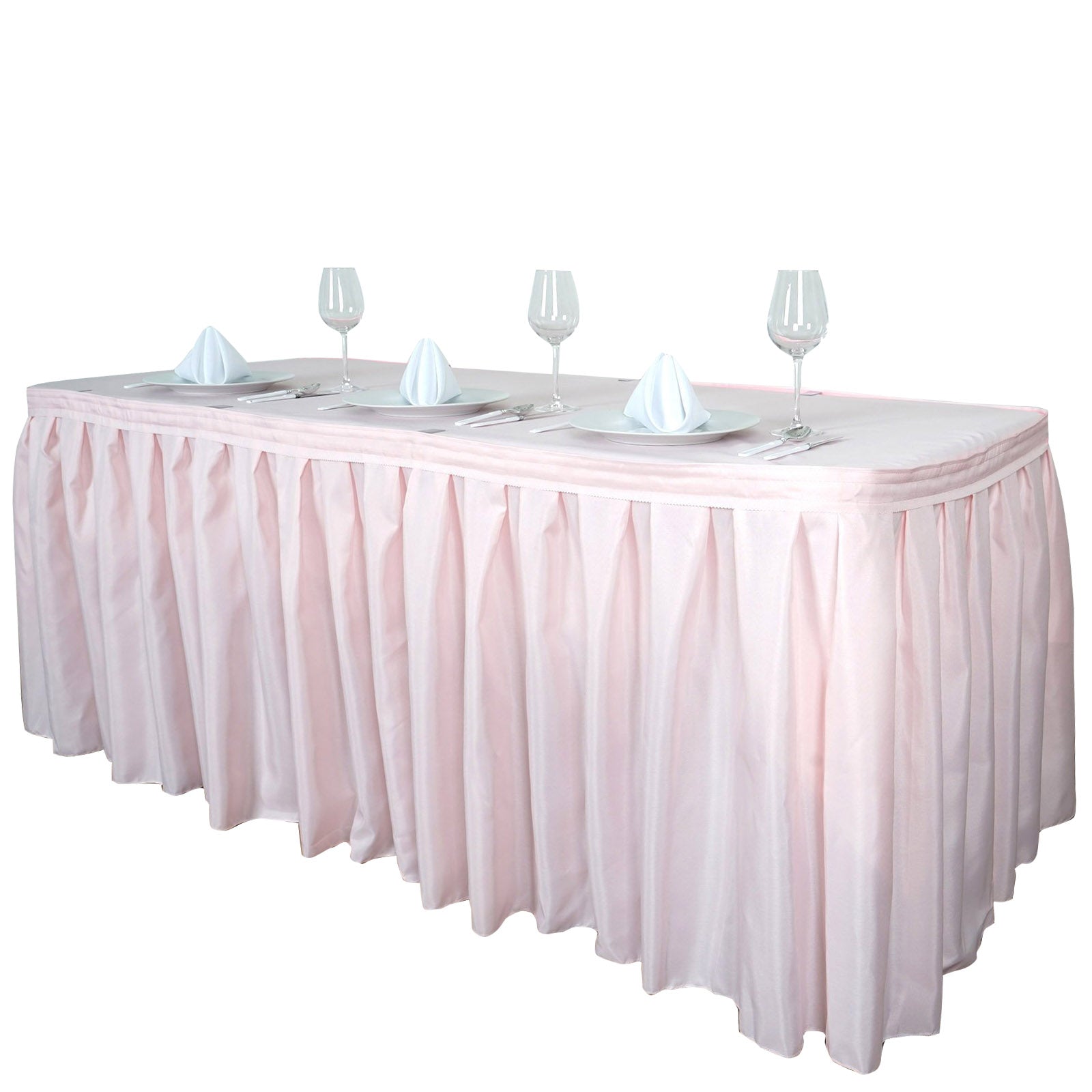 17ft Blush/Rose Gold Pleated Polyester Table Skirt, Banquet Folding Table Skirt