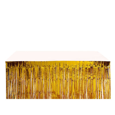 Elevate Your Event with the Gold Metallic Foil Fringe Table Skirt