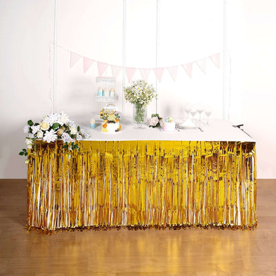 Versatile Use of the Gold Metallic Foil Fringe Table Skirt
