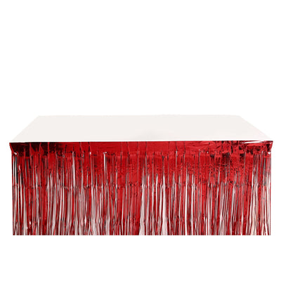 Transform Your Event with the Red Metallic Foil Fringe Table Skirt