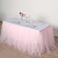 Blush 14ft 4-layer tulle tutu pleated table skirt for elegant events.