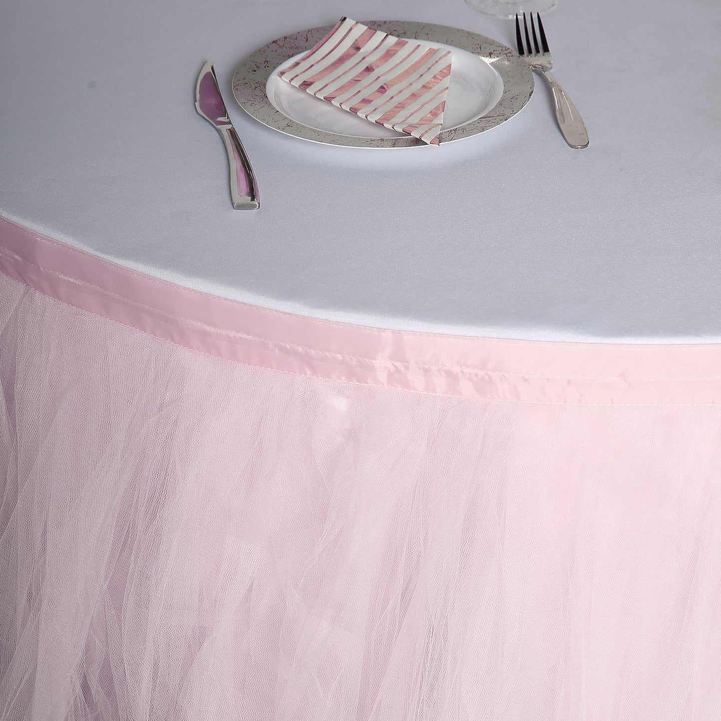 17 FT Blush - Rose Gold 4 Layer Tulle Tutu Pleated Table Skirts