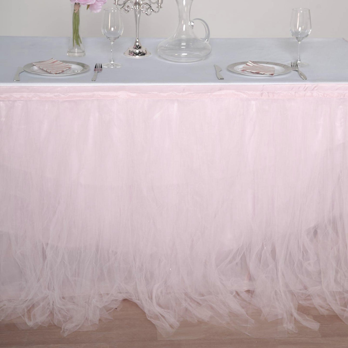 17 FT Blush - Rose Gold 4 Layer Tulle Tutu Pleated Table Skirts