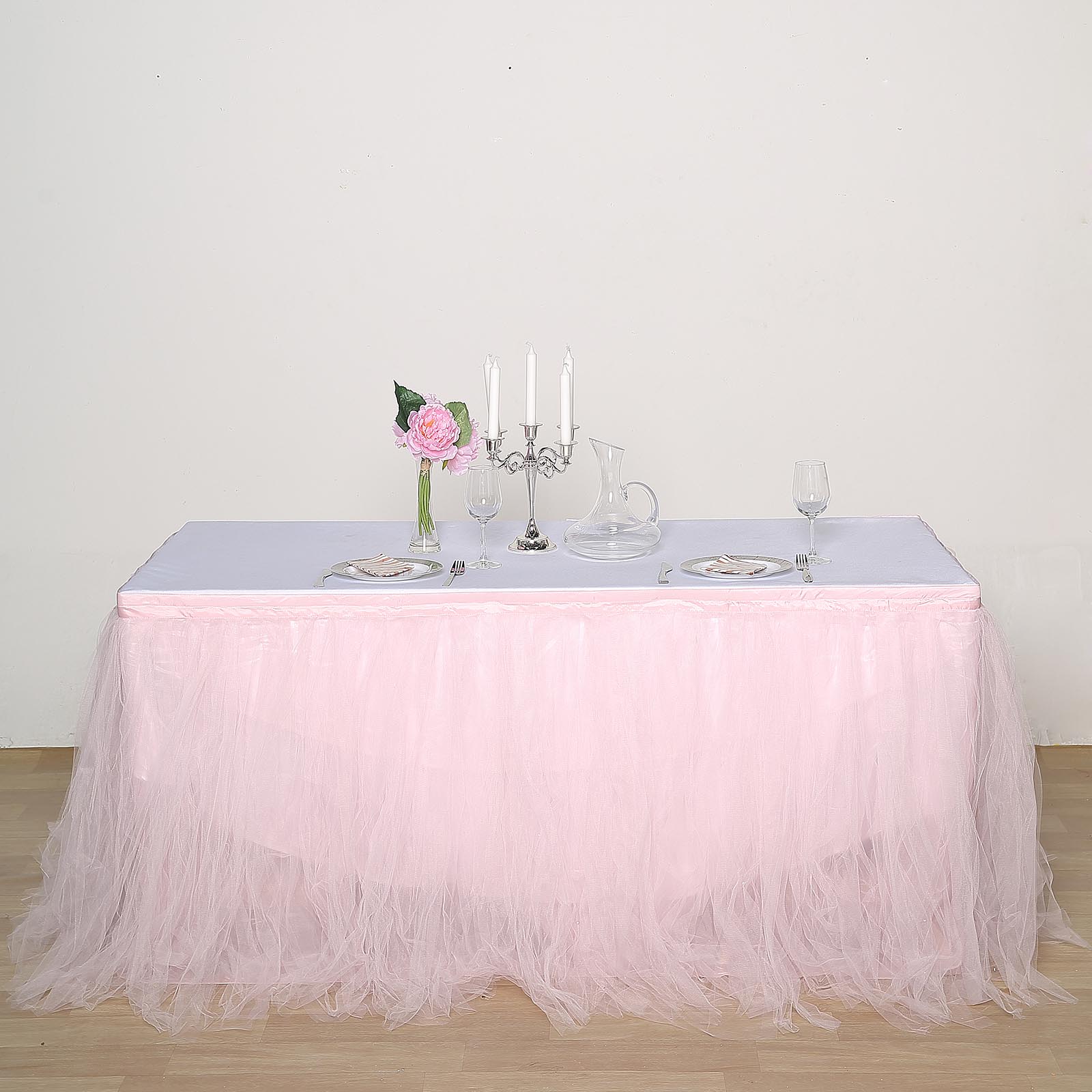 17 FT Blush - Rose Gold 4 Layer Tulle Tutu Pleated Table Skirts