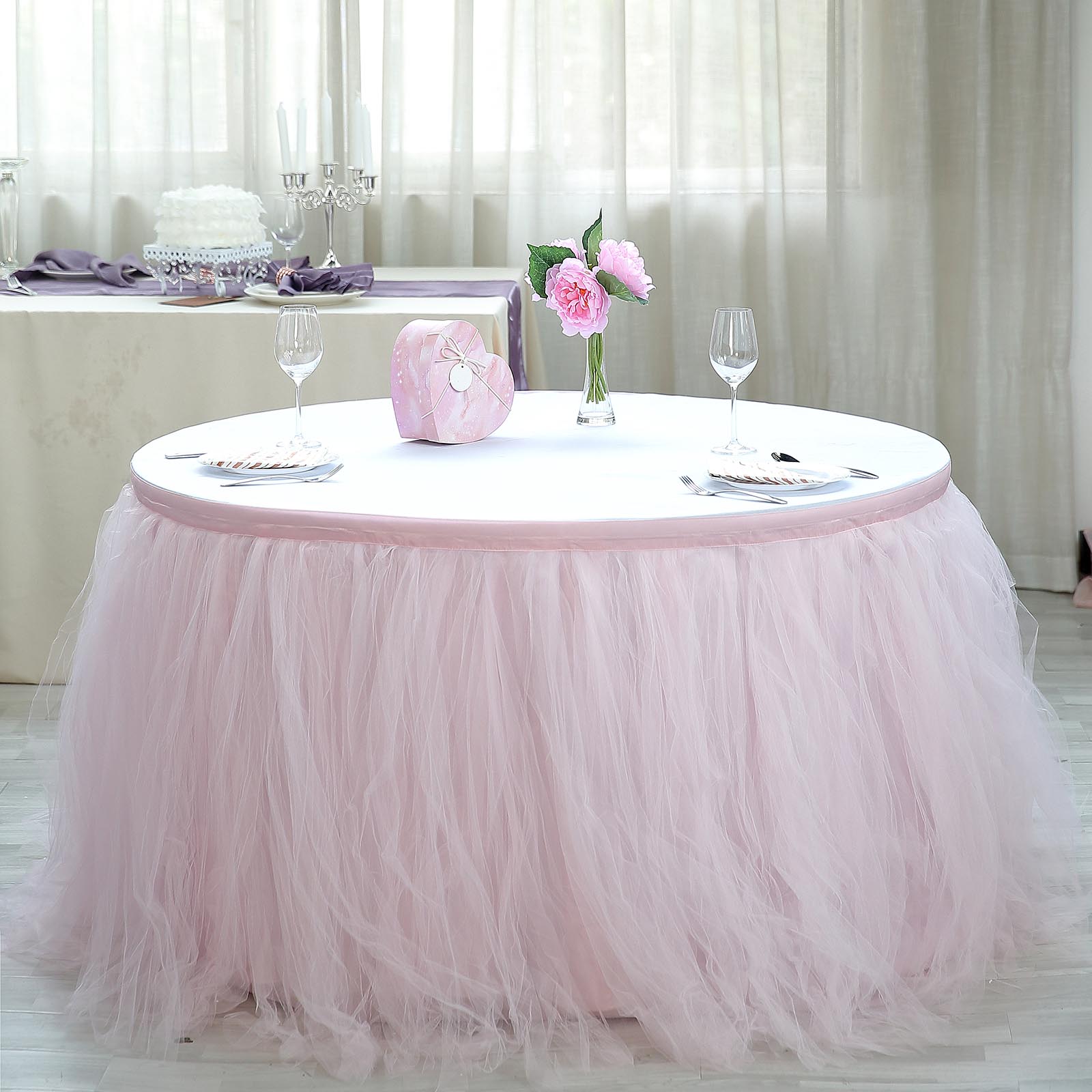 21 FT Blush - Rose Gold 4 Layer Tulle Tutu Pleated Table Skirts