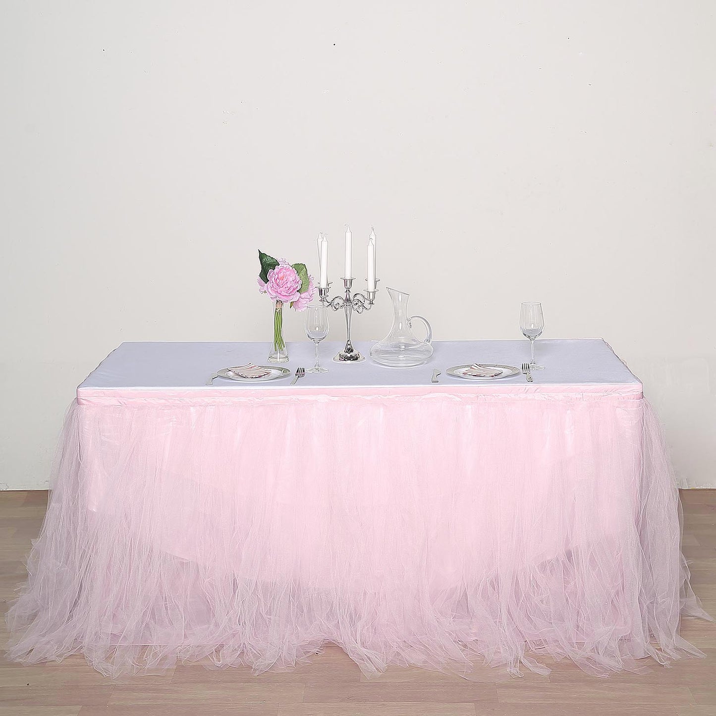 21 FT Blush - Rose Gold 4 Layer Tulle Tutu Pleated Table Skirts