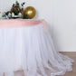 White extra long tulle and satin table skirt for elegant events.