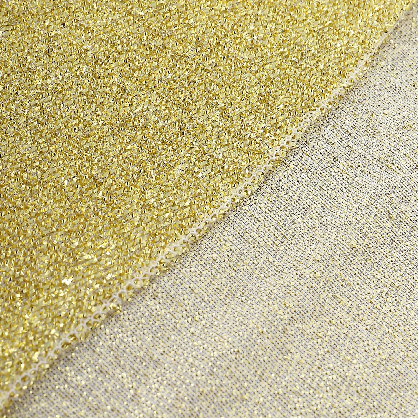 Champagne metallic shimmer tinsel spandex stretch chair slipcover fabric close-up