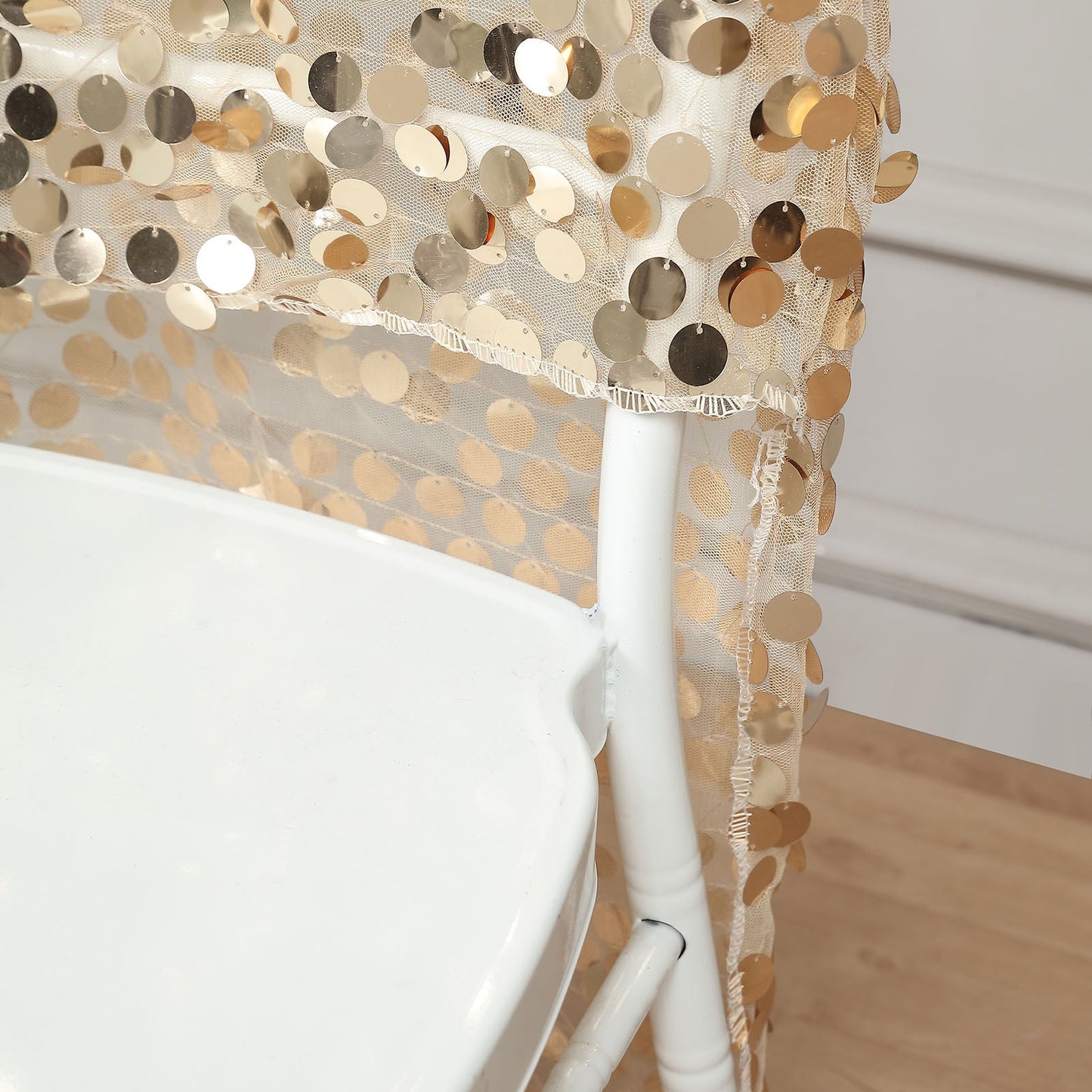 Big Payette Sequin Chiavari Slipcover in Champagne Color