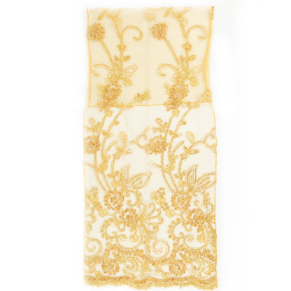 Floral Embroidered Gold Organza Chair Slipcover#whtbkgd 