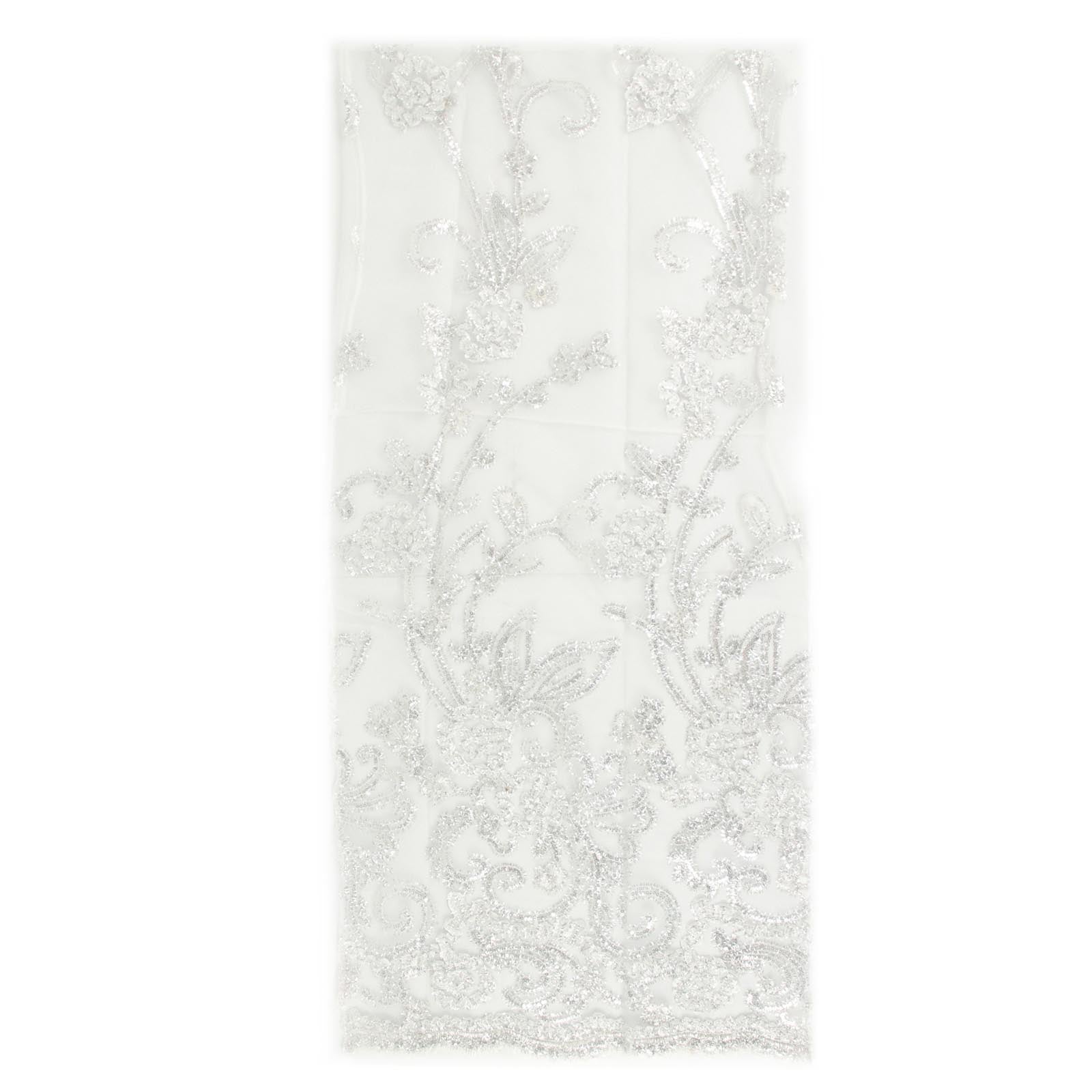 Floral Embroidered White Organza Chair Slipcover#whtbkgd 