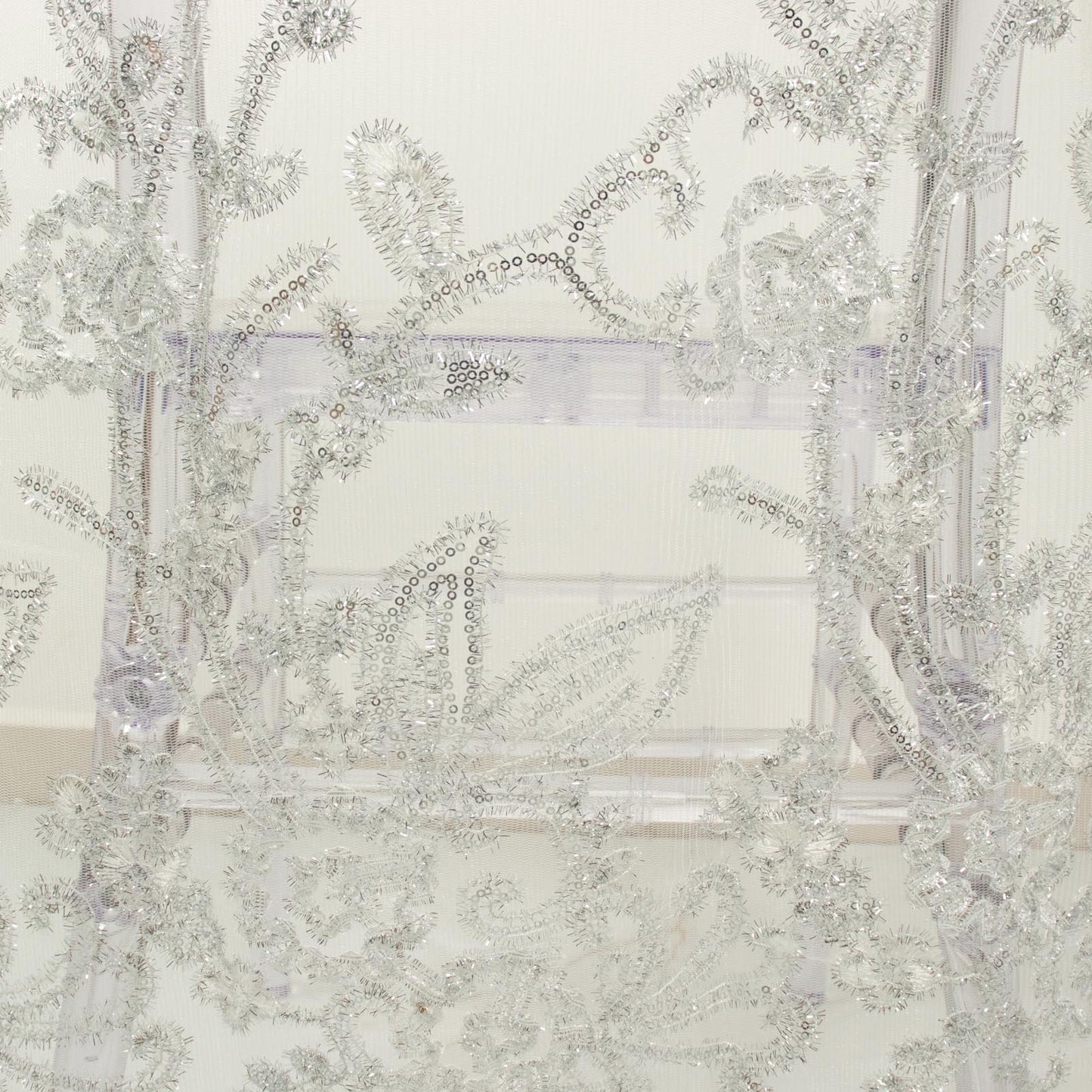 White Chair Slipcover In Organza With Sequins Floral Design