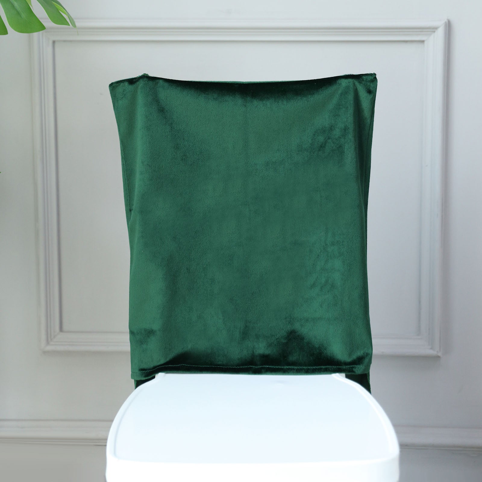 Emerald green velvet Chiavari chair back slipcover.
