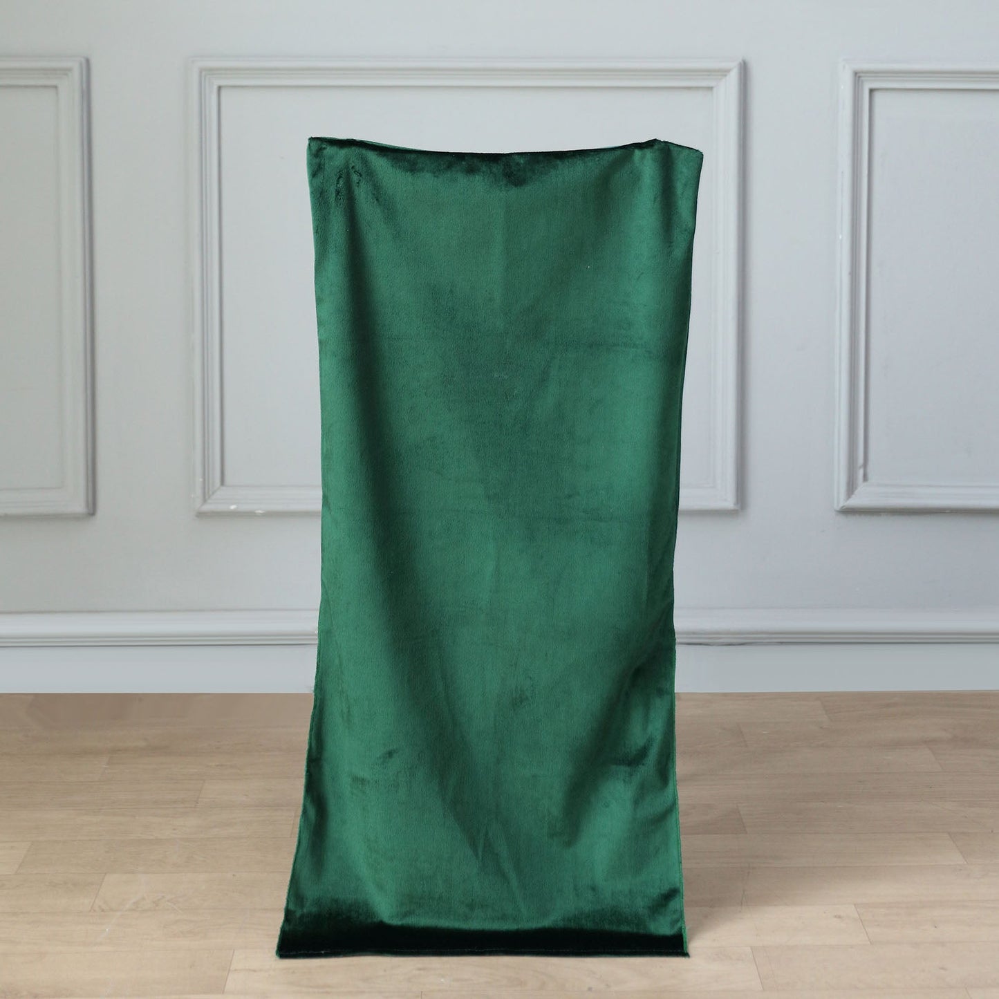 Emerald green velvet Chiavari chair back slipcover.