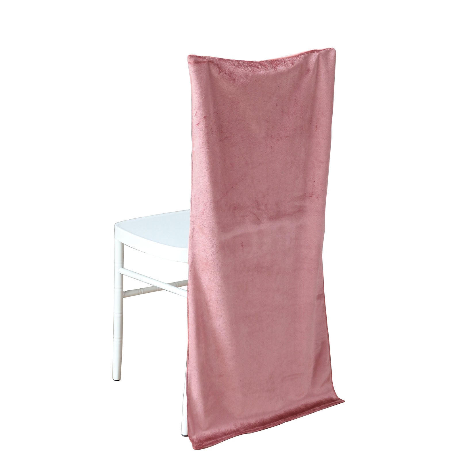 Dusty rose velvet Chiavari chair back slipcover.