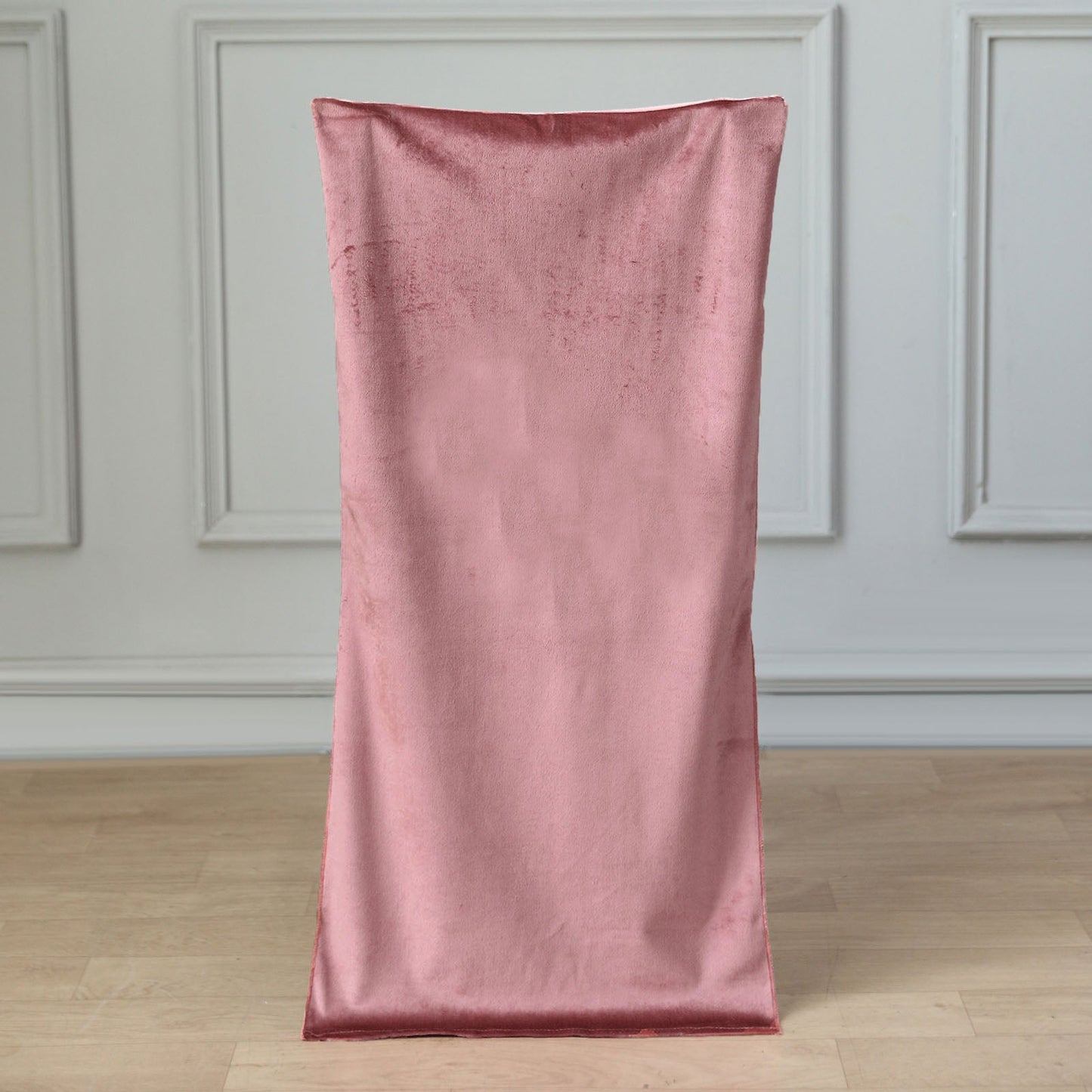 Dusty rose velvet chiavari chair back slipcover.