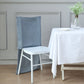 Dusty blue velvet chiavari chair back slipcover on a white chair.