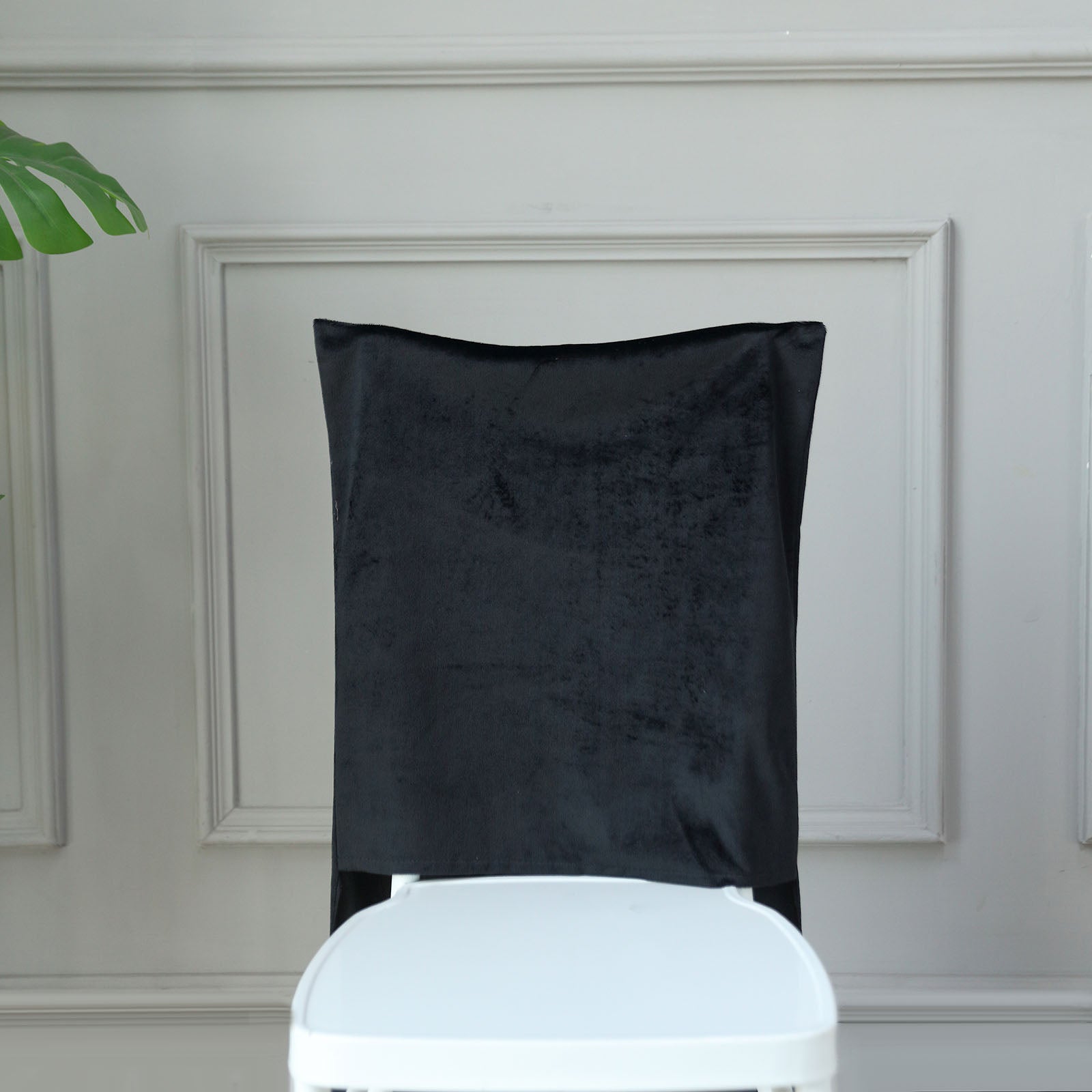 Black buttery soft velvet chiavari chair back slipcover.