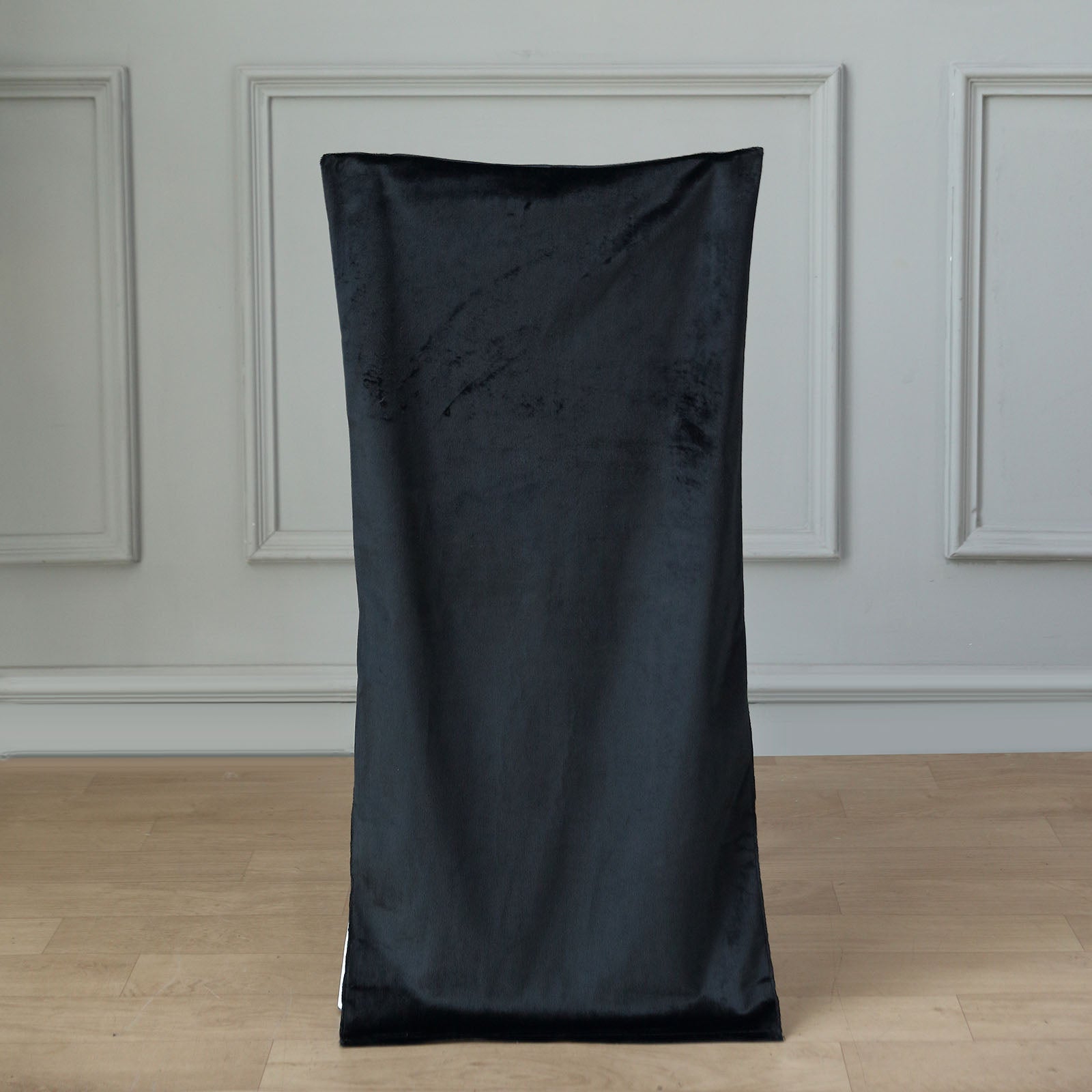 Black buttery soft velvet Chiavari chair back slipcover.