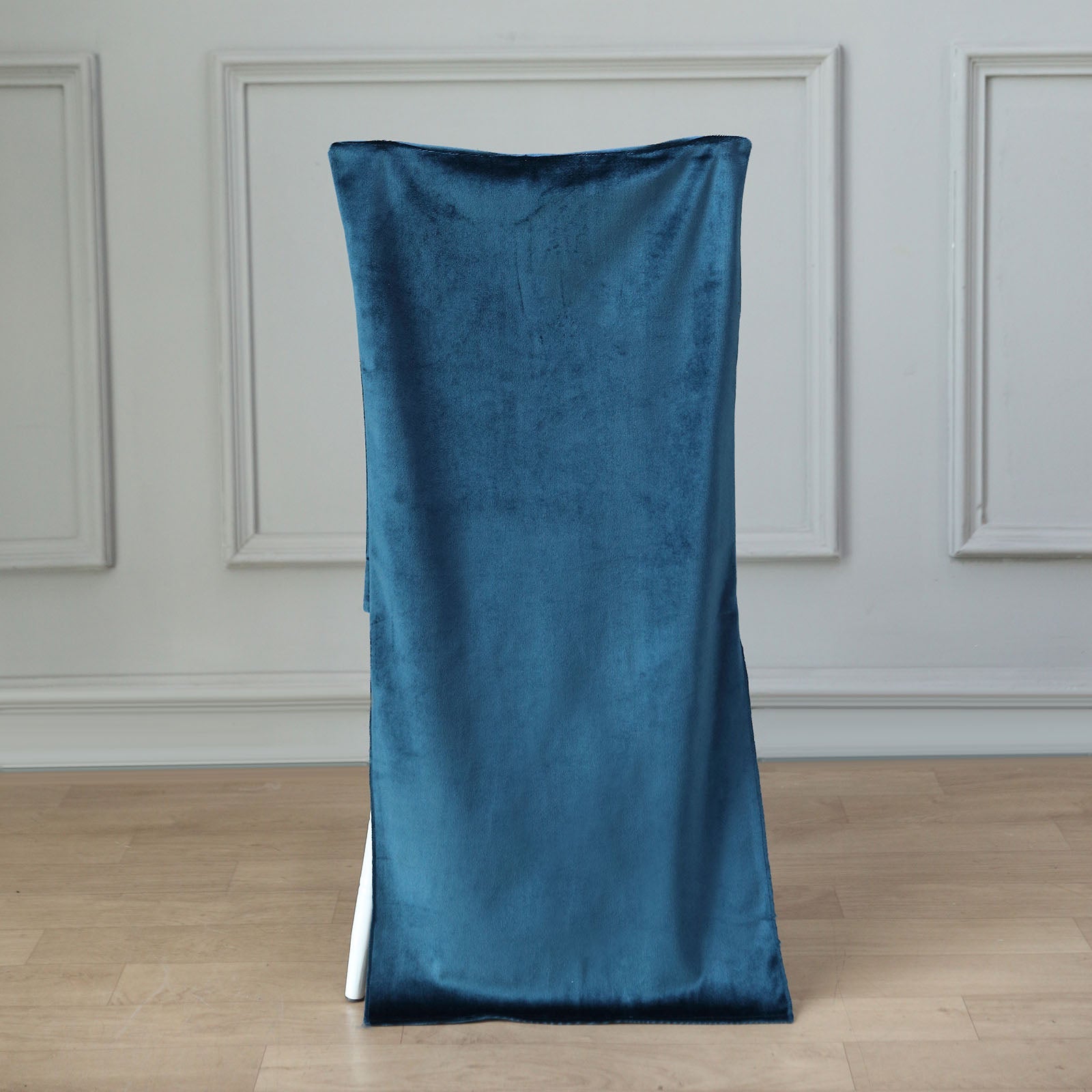 Navy blue velvet Chiavari chair back slipcover.