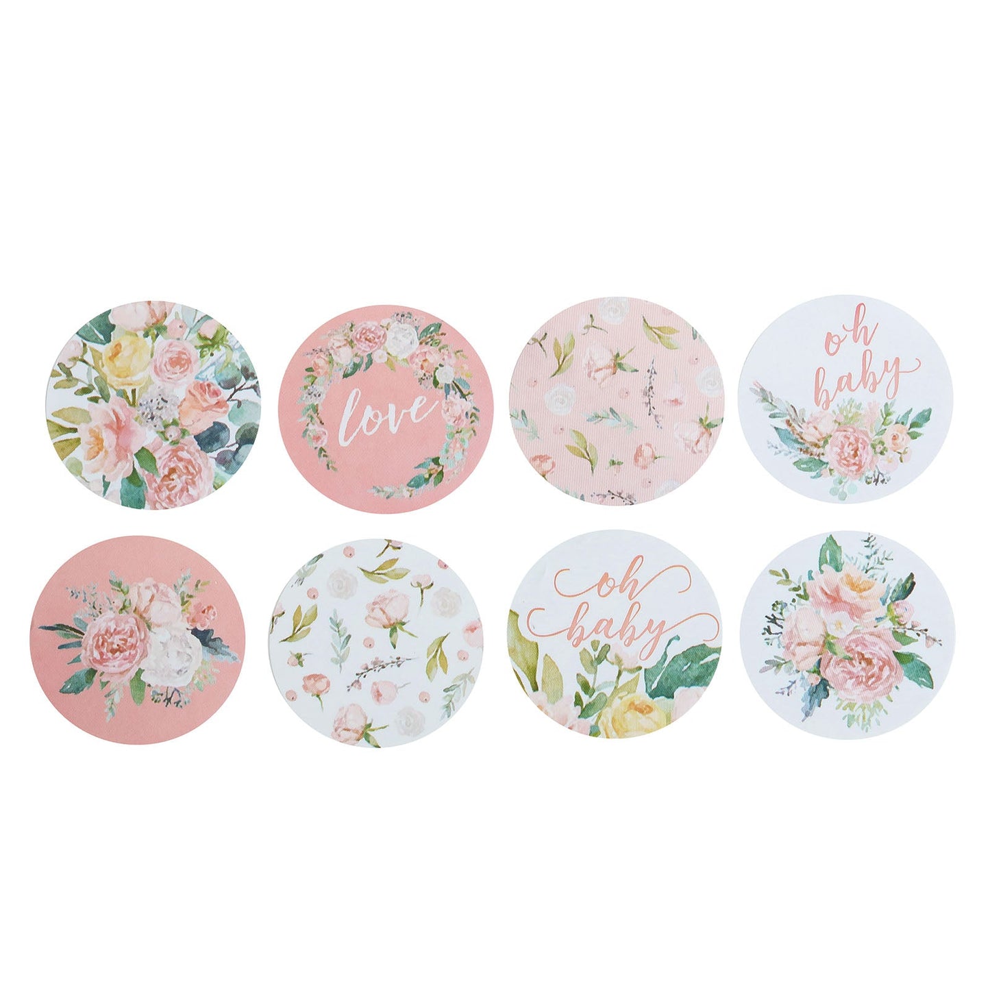 500 Pieces Round Floral Design Love & Oh Baby Shower Stickers Roll 1.5 Inch