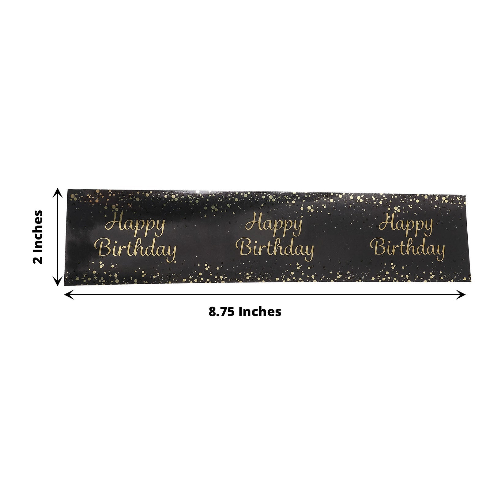 Black and gold water bottle labels with "Happy Birthday" print.