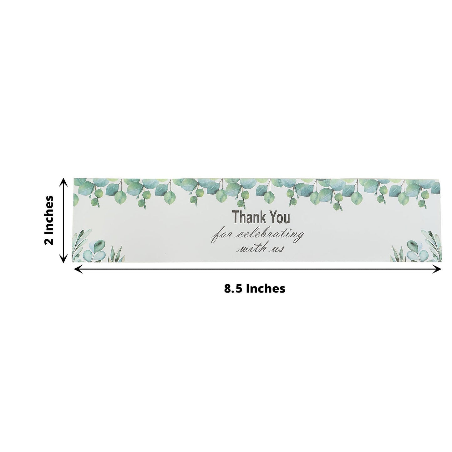 White and green "Thank You" waterproof bottle labels with leaves design.