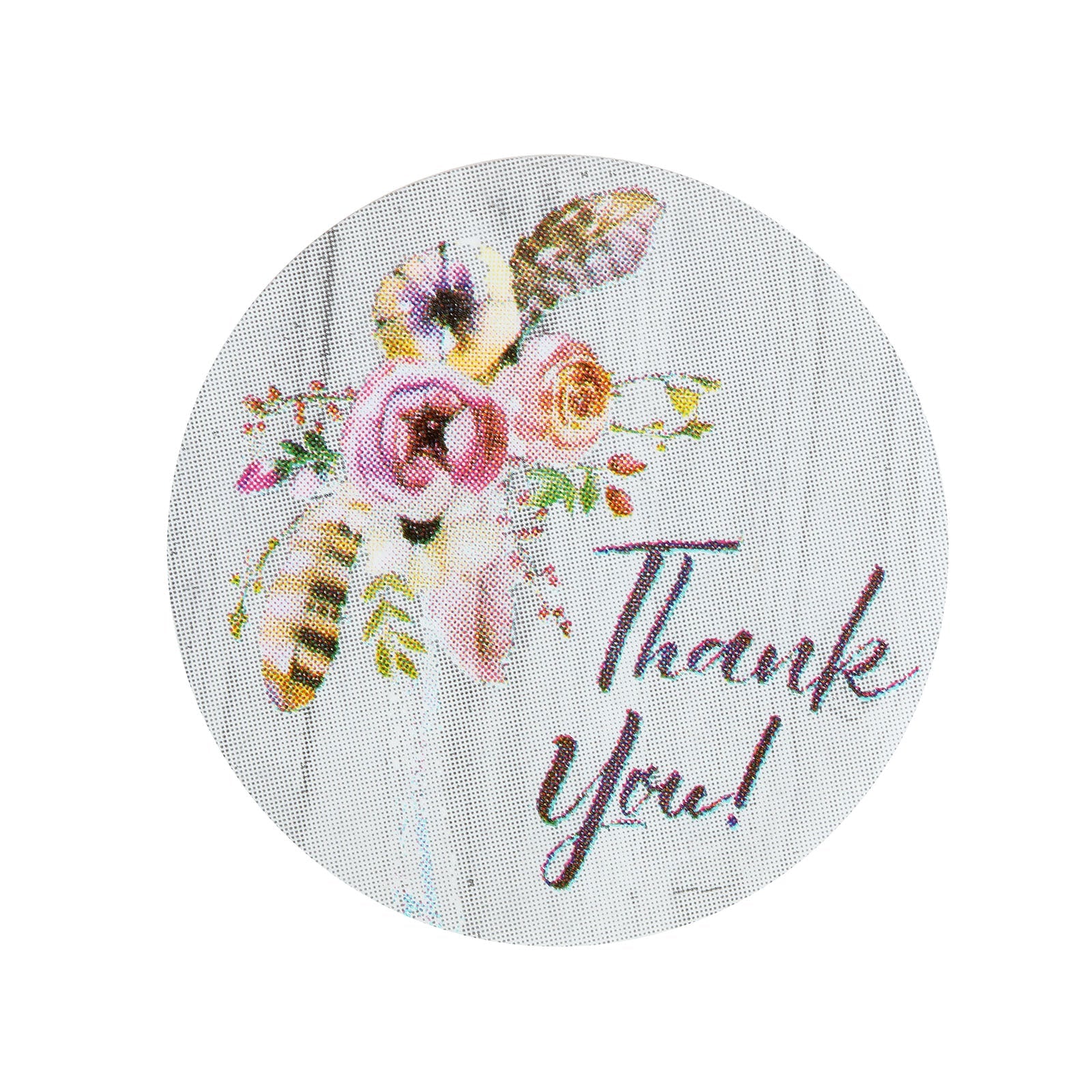 Rustic floral boho chic "Thank You!" sticker in pastel colors.