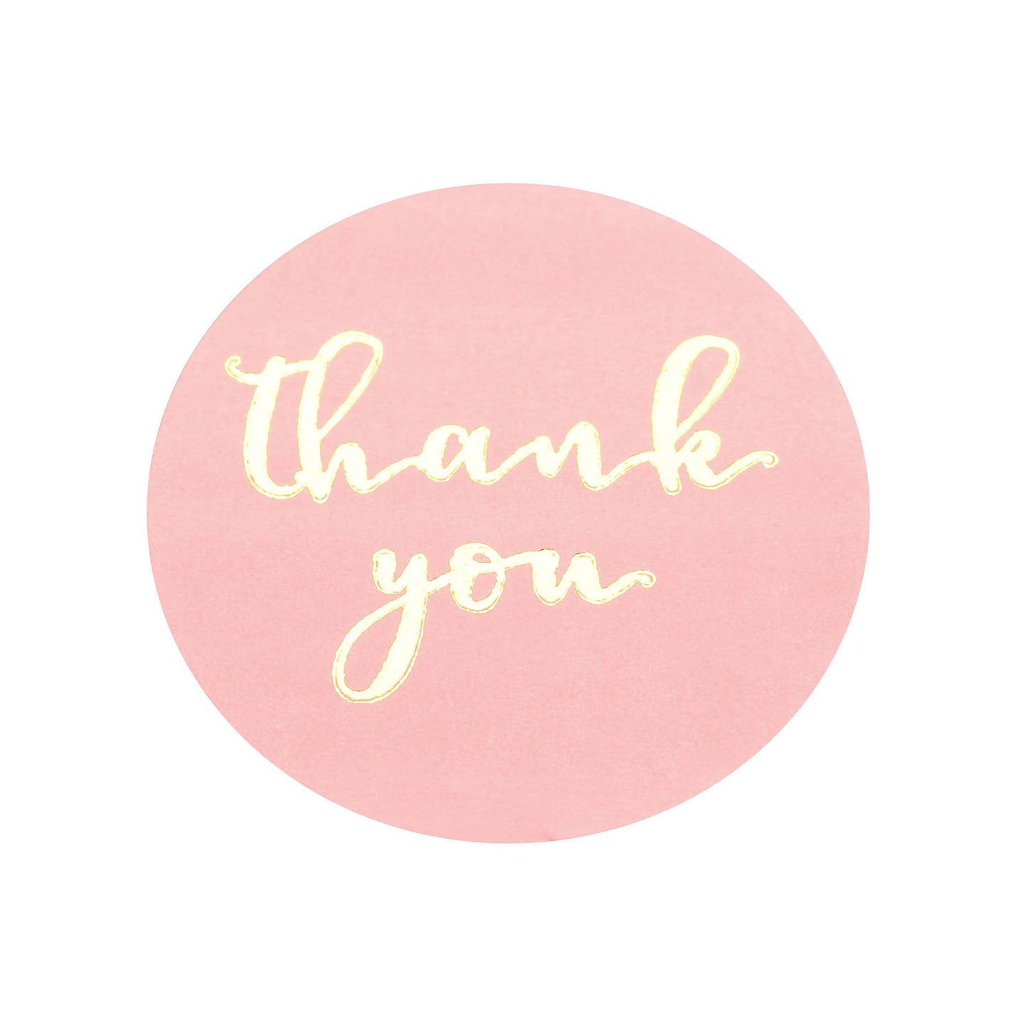 Thank you gold foil text on pink round sticker for DIY envelopes.