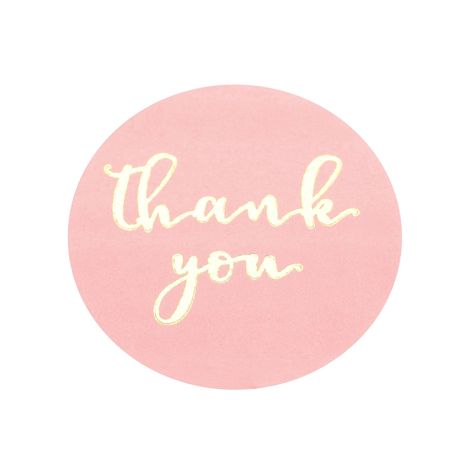 Thank you gold foil text on pink round sticker for DIY envelopes.