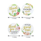Thank you themed assorted floral stickers in vibrant colors.