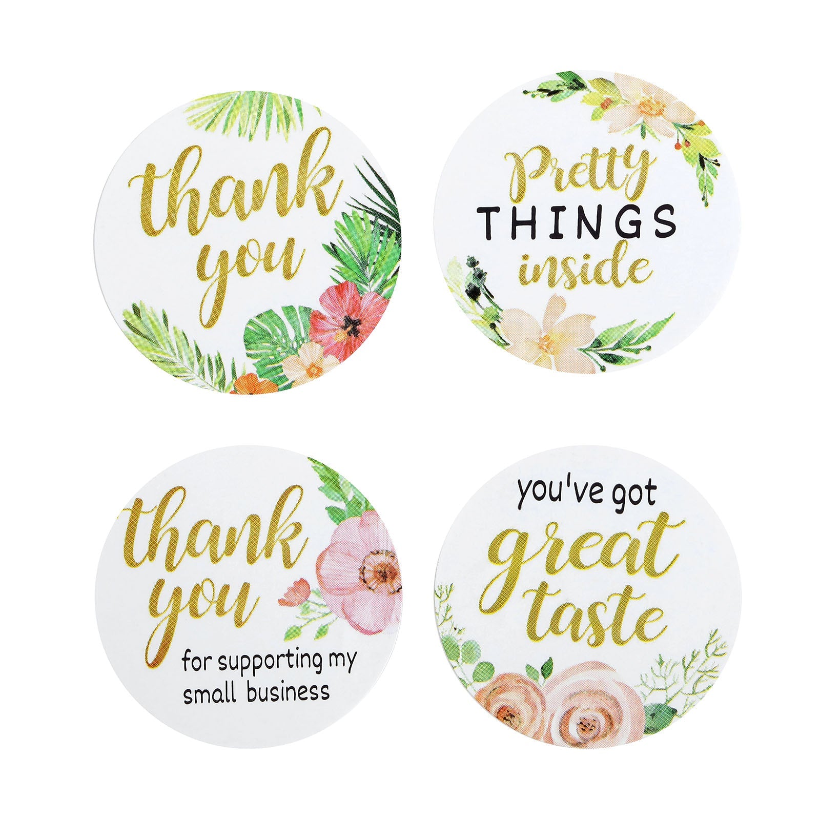 Floral thank you stickers in assorted colors for DIY envelope seals.