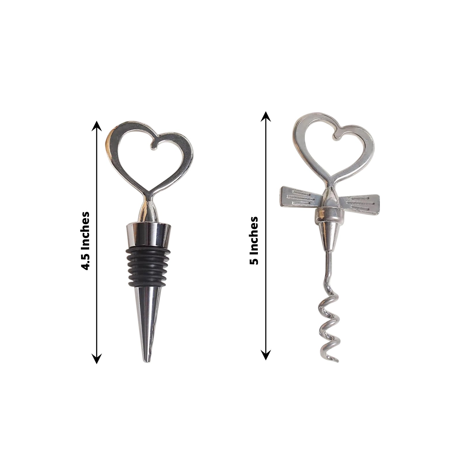 Silver Metal Heart Wine Bottle Opener / Cork Stopper Souvenir Gift Set, Wedding Favor in Velvet Box