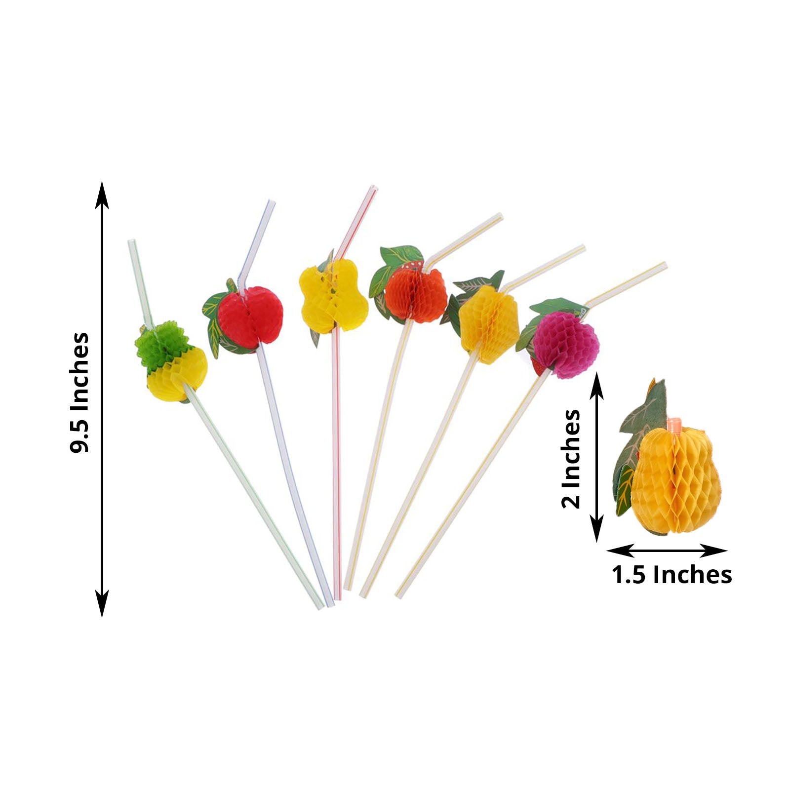 Multi-Colored Tropical Fruit Drinking Straws for Luau Pool Party