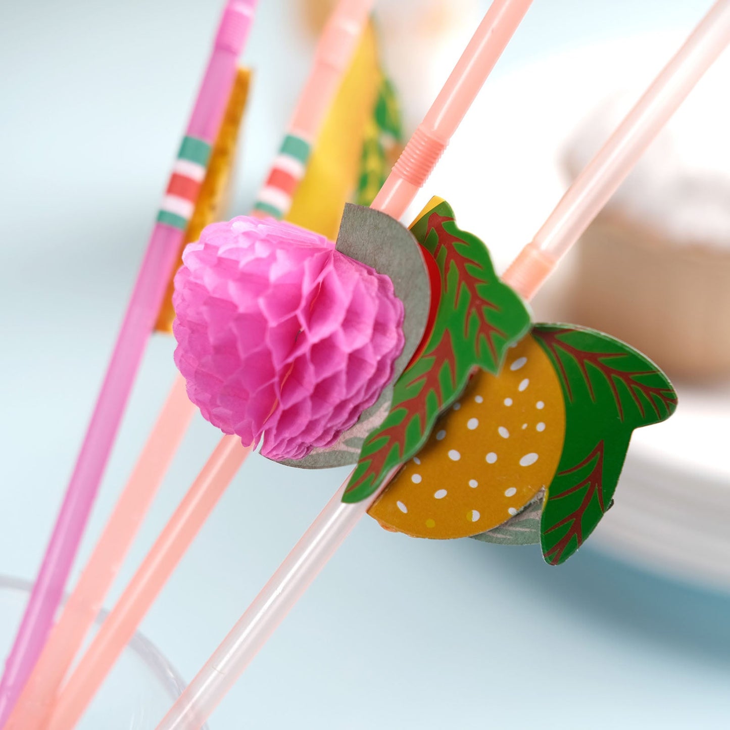 Multi-Colored Tropical Fruit Drinking Straws for Luau Pool Parties