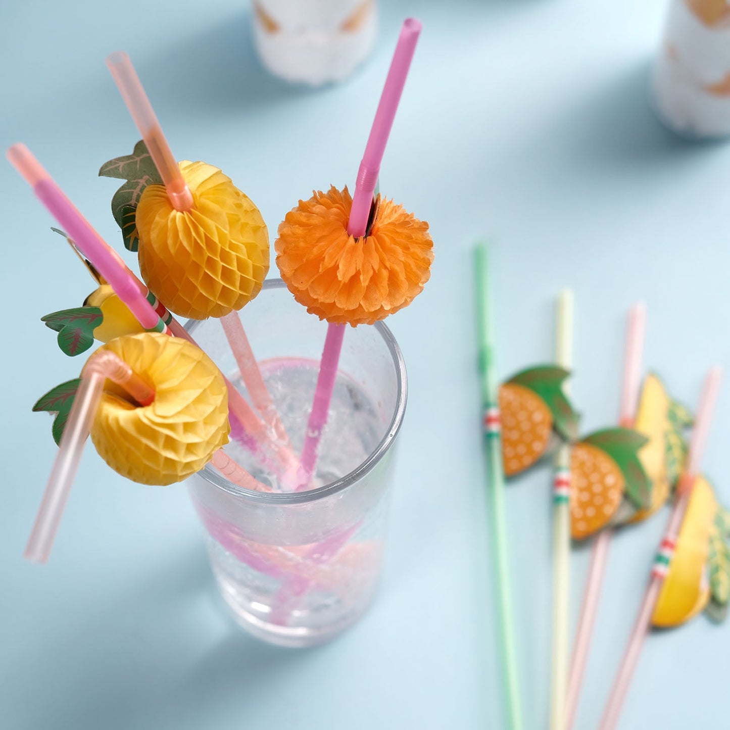 Multi-Colored Tropical Fruit Drinking Straws for Pool Party